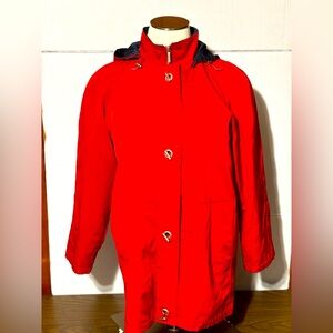Liz Claiborne XL RED WATERPROOF JACKET w/detachable hood zip, hook & eye…